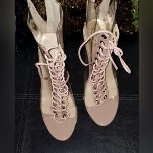 Sexy/Beautiful Women Shoes: Clear Tan Lace Heel. Comes In The Box With Dust Bags